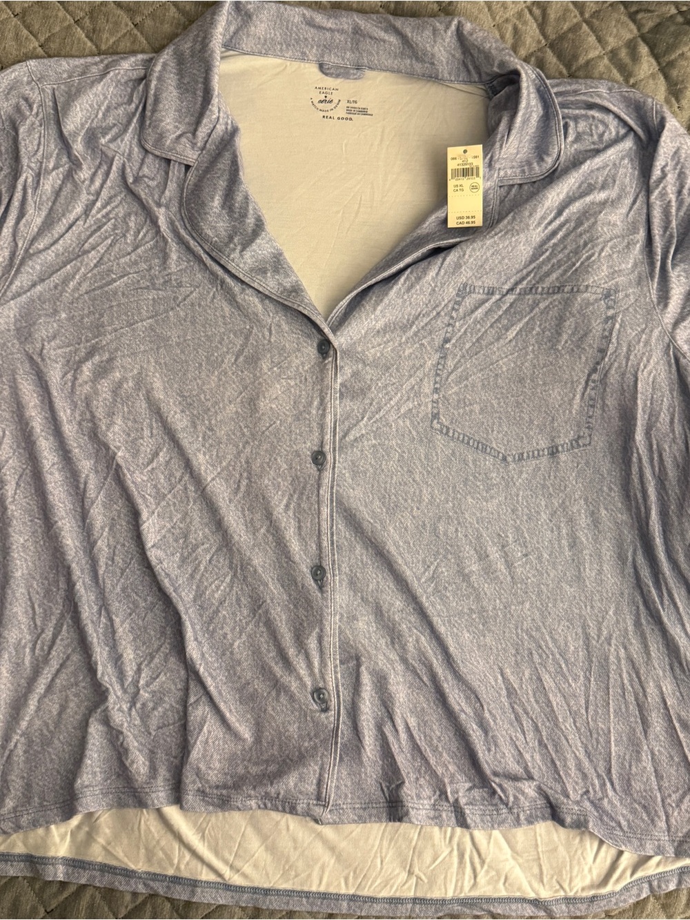 Aerie x AE Match Made In Denim Real Soft Short Sleeve Shirt XL
